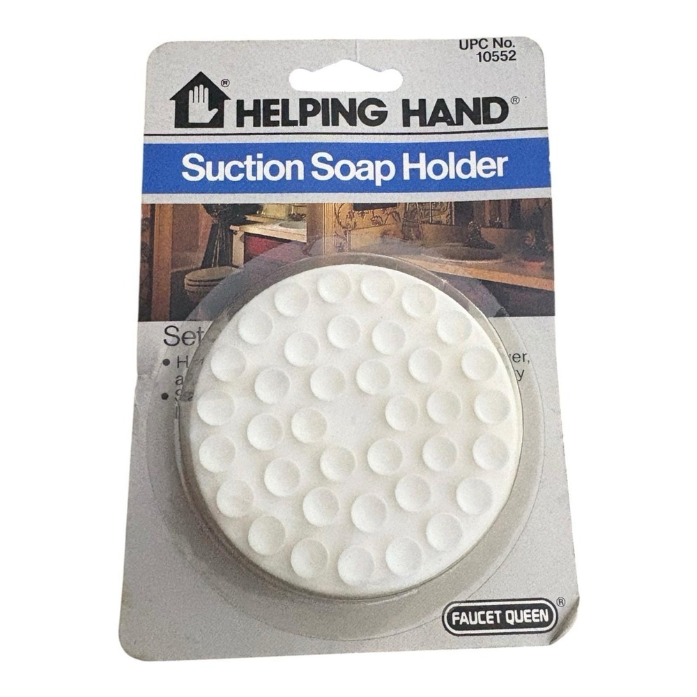 Vintage Helping Hand Suction Soap Bar Holder White Set Of 2 In 1 Package USA